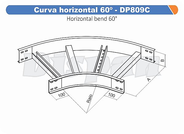 Curva Para Leito Horizontal Aço Carbono 60G Curvilineo 520 1200Mm Gf Aba Externa Alt 100Mm