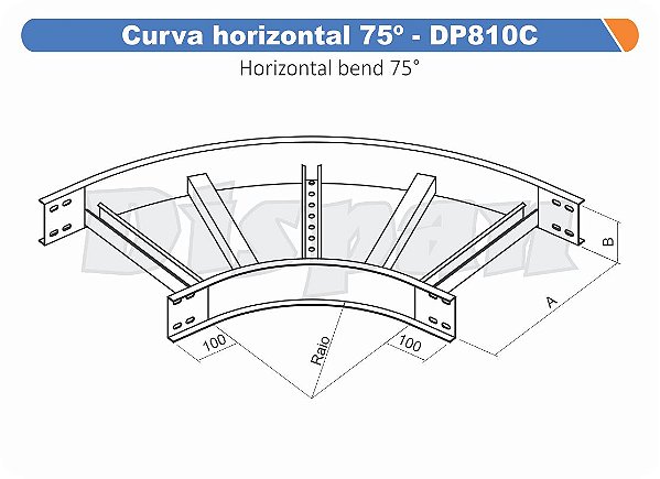 Curva Para Leito Horizontal Aço Carbono 75G Curvilineo 520 1100Mm Gf Aba Interna Alt 100Mm