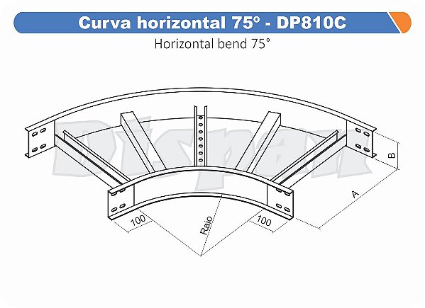 Curva Para Leito Horizontal Aço Carbono 75G Curvilineo 520 500Mm Gf Aba Interna Alt 100Mm