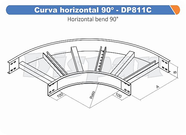 Curva Para Leito Horizontal Aço Carbono 90G Curvilineo 520 500Mm Gf Aba Interna Alt 100Mm