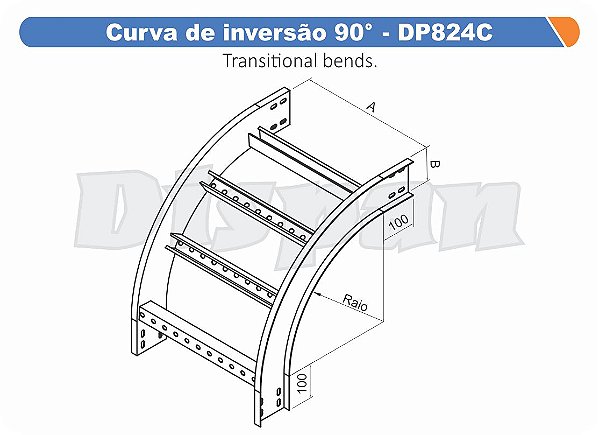 Curva Para Leito Inversao Aço Carbono 90G Curvilineo 520 900Mm Gf Aba Interna Alt 100Mm