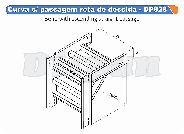 Curva Para Leito Passagem Reta De Descida Aço Carbono Raio Segmentado 520 1000Mm Gf Aba Interna Alt 100Mm