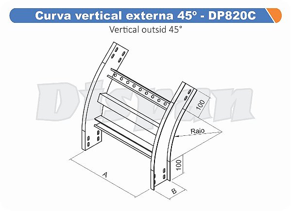 Curva Para Leito Vertical Externa Aço Carbono 45G Curvilineo 320 1000Mm Gf Aba Interna Alt 100Mm