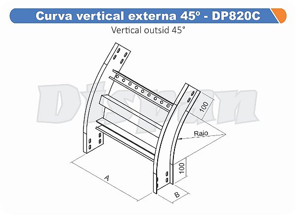 Curva Para Leito Vertical Externa Aço Carbono 45G Curvilineo 320 600Mm Gf Aba Interna Alt 100Mm