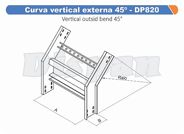 Curva Para Leito Vertical Externa Aço Carbono 45G Raio Segmentado 520 1200Mm Gf Aba Interna Alt 100Mm