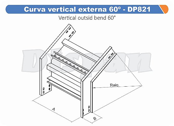 Curva Para Leito Vertical Externa Aço Carbono 60G Raio Segmentado 520 500Mm Gf Aba Externa Alt 100Mm
