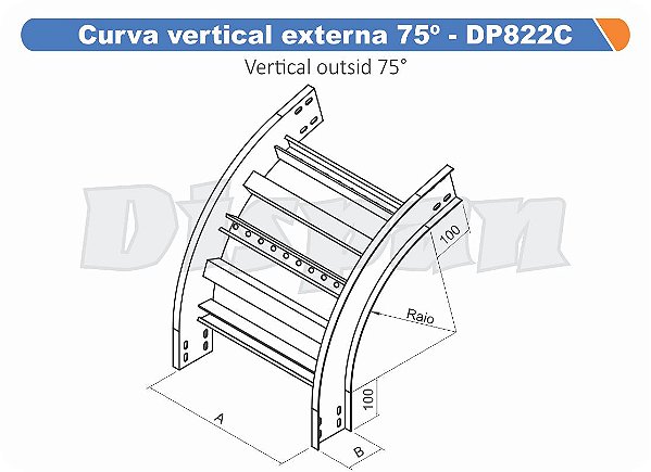 Curva Para Leito Vertical Externa Aço Carbono 75G Curvilineo 520 1000Mm Gf Aba Externa Alt 100Mm