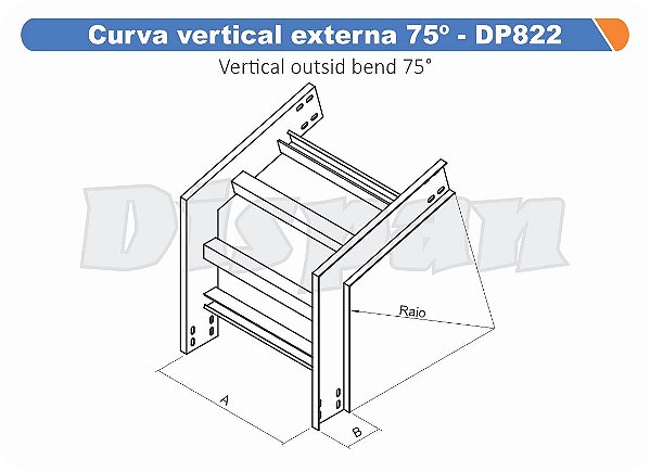 Curva Para Leito Vertical Externa Aço Carbono 75G Raio Segmentado 520 1000Mm Gf Aba Interna Alt 100Mm