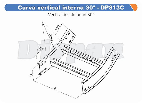 Curva Para Leito Vertical Interna Aço Carbono 30G Curvilineo 520 900Mm Gf Aba Externa Alt 100Mm