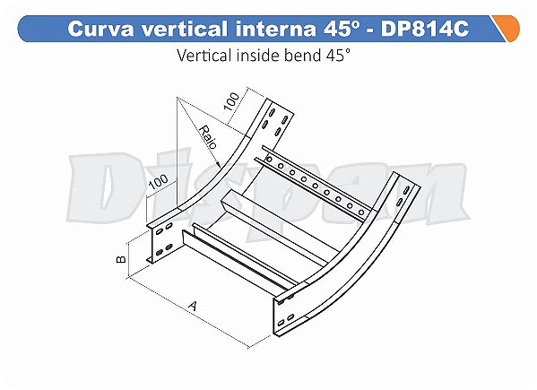 Curva Para Leito Vertical Interna Aço Carbono 45G Curvilineo 320 1500Mm Gf Aba Externa Alt 100Mm