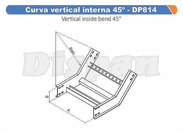 Curva Para Leito Vertical Interna Aço Carbono 45G Raio Segmentado 520 1500Mm Gf Aba Interna Alt 100Mm