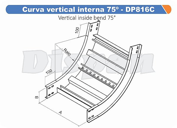 Curva Para Leito Vertical Interna Aço Carbono 75G Curvilineo 320 600Mm Gf Aba Externa Alt 100Mm