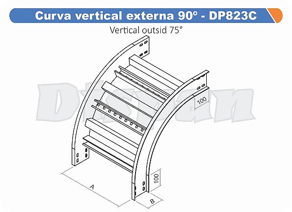 Curva Para Leito Vertical Interna Aço Carbono 90G Curvilineo 520 1000Mm Gf Aba Interna Alt 100Mm
