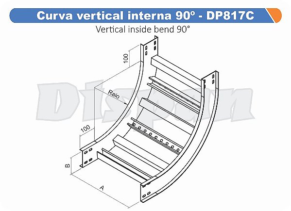 Curva Para Leito Vertical Interna Aço Carbono 90G Curvilineo 520 600Mm Gf Aba Interna Alt 100Mm
