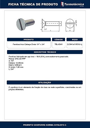 Paraf.Inox Chata 1/4X3/4 Tel-5341 Termotécnica