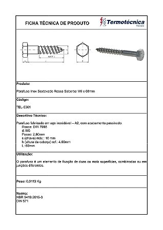 Paraf.Inox Sext Rsobm 6X60Mm . Tel-5361 Termotécnica