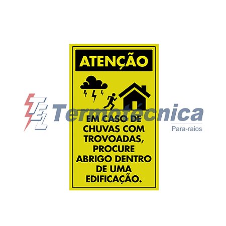 Placa De Advertencia Para Chuvas Com Trovoadas Em Pvc 11X18Cm Cores Amarelo E Preto Tel-5911 Termotécnica