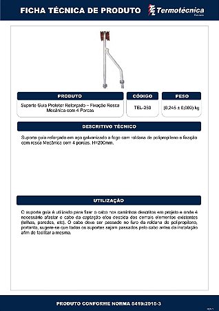 Suporte-Guia Reforcado H=200Mm Fixacao Rosca Mecanica Com 4 Porcas Tel-250 Termotécnica