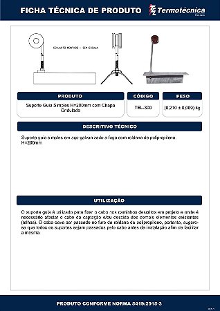 Suporte-Guia Simples H=200Mm Com Chapa Ondulada Tel-300 Termotécnica