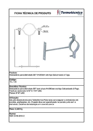 Abracadeira P/ Eletroduto Diam. 2 Pol. H=20Cm Em Aco Galv. A Fogo Tel-120 Termotécnica
