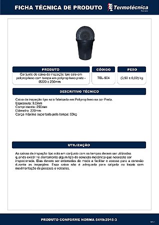Caixa Com Tampa Em Pp Diam 250 X 230 Mm Tel-504 Termotécnica