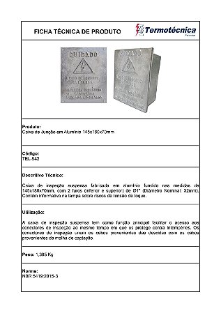Caixa De Inspecao Em Aluminio 145 X 180Mm Tel-542 Termotécnica