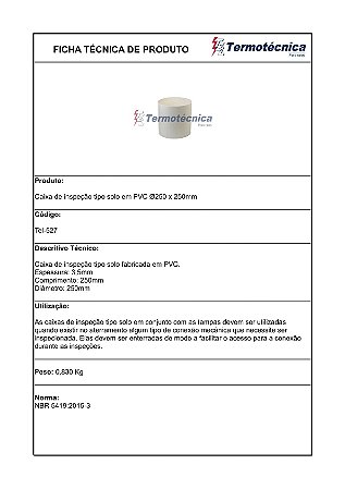 Caixa De Inspecao Em Pvc Diam 250Mm X 250Mm Comprimento Tel-527 Termotécnica