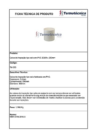 Caixa De Inspecao Pvc Diam 300 X 250Mm De Altura Tel-555 Termotécnica
