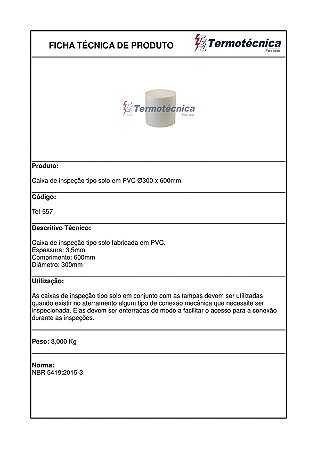 Caixa De Inspecao Pvc Diam 300Mm X 600Mm Altura Tel-557 Termotécnica