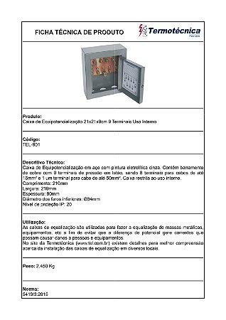 Caixa Equipotencializacao Tel-901 210 X 210 X 90 Mm – Incluso 9 Terminais E Barramento De Cobre 152 X 93 X 6,35 Mm - Uso