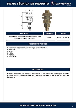 Conector C/Pino 3/8 Acab. Natural 16-70Mm2 Tel-621 Termotécnica