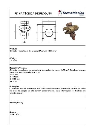 Conector Paralelo Em Bronze Com Acessorios Em Bronze 16 – 50Mm2 Tel-737 Termotécnica