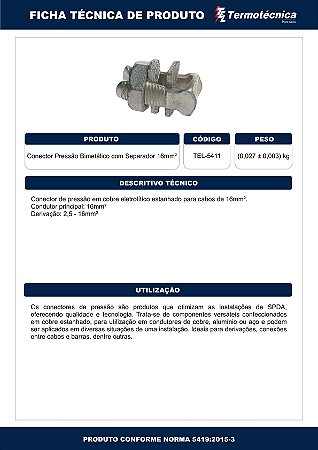 Conector Pressao Split-Bolt Bimetalico 16Mm2 – Acabamento Estanhado Tel-5411 Termotécnica