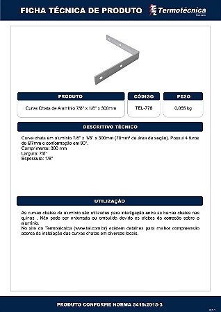 Curva 90 Graus De Barra Chata Em Aluminio 7/8 X 1/8 X 300Mm – 70Mm2 Tel-778 Termotécnica