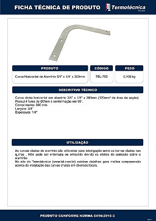 Curva Horizontal Em Aluminio Com Furos 3/4 X 1/4 X 300Mm Tel-782 Termotécnica