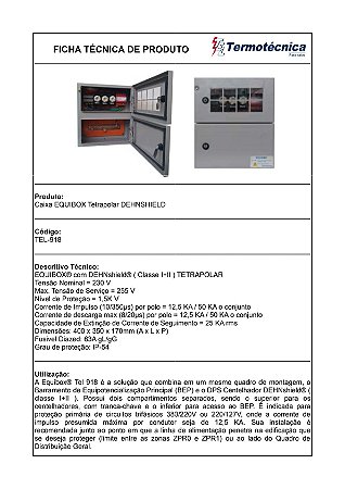 Equibox Tetrapolar Com Dehnshield, Fusiveis De Backup E Bep. Dimensoes: 400 X 350 X 170 Mm. Tel-918 Termotécnica