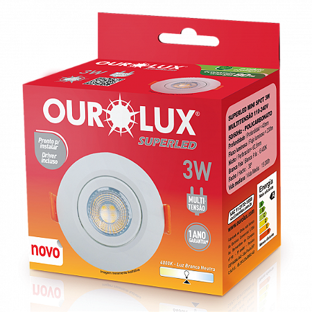 Luminária Superled Mini-Spot Redondo 3W 4000K Branco 05610A Ourolux