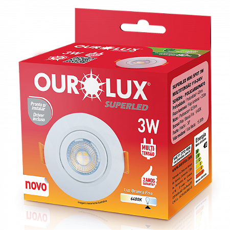 Luminária Superled Mini-Spot Redondo 3W 6400K Branco 05610 Ourolux