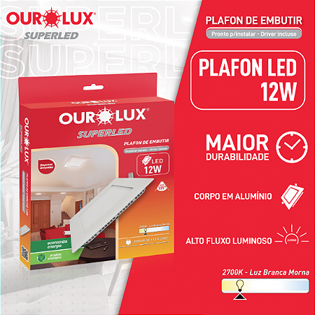 Luminária Tipo Plafon Led De Embutir 12W 127/220V 2700K Quadrado 03209A Ourolux