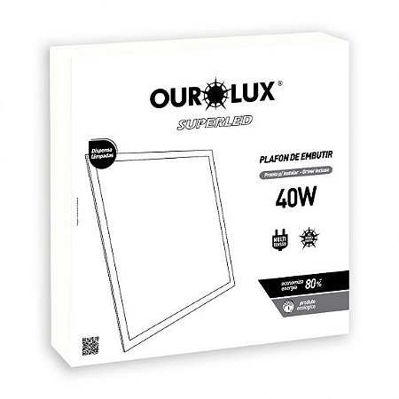 Luminária Tipo Plafon Led De Embutir 62X62 40W 6500K 03170 Ourolux