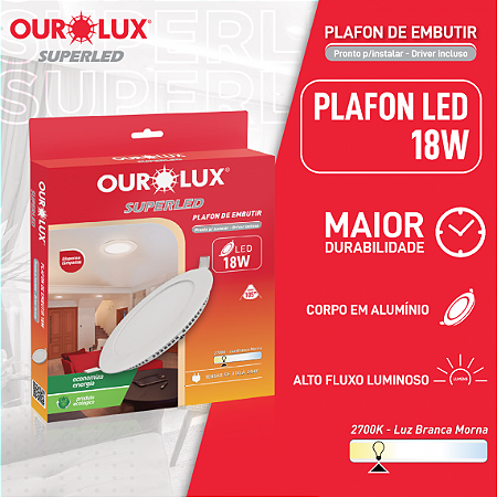 Luminária Tipo Plafon Led Embutir 18W 127/220V 2700K Redondo 03206A Ourolux