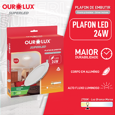 Luminária Tipo Plafon Led Embutir 24W 127/220V 2700K Redondo 03204A Ourolux