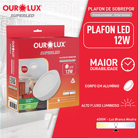 Luminária Tipo Plafon Led Sobrepor 12W 127/220V 4000K Redondo 03216B Ourolux