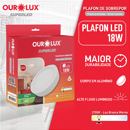 Luminária Tipo Plafon Led Sobrepor 18W 127/220V 2700K Redondo 03214A Ourolux