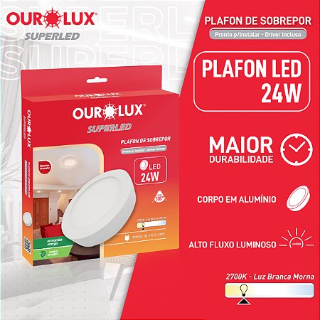 Luminária Tipo Plafon Led Sobrepor 24W 127/220V 2700K Redondo 03212A Ourolux