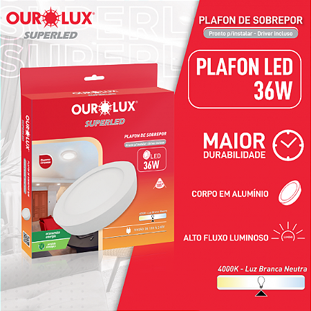 Luminária Tipo Plafon Led Sobrepor 36W 127/220V 4000K Redondo 03210B Ourolux