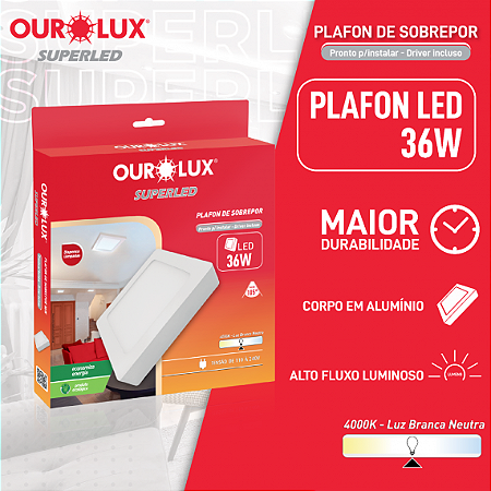 Luminária Tipo Plafon Led Sobrepor 36W Biv4000K Quadradorad 03211B Ourolux