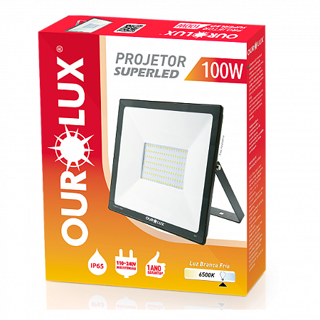 Projetor Led Slim 100W 127/220V Preto 6500K 03267 Ourolux
