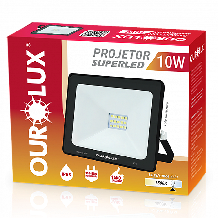 Projetor Led Slim 10W 127/220V Preto 6500K 03261 Ourolux