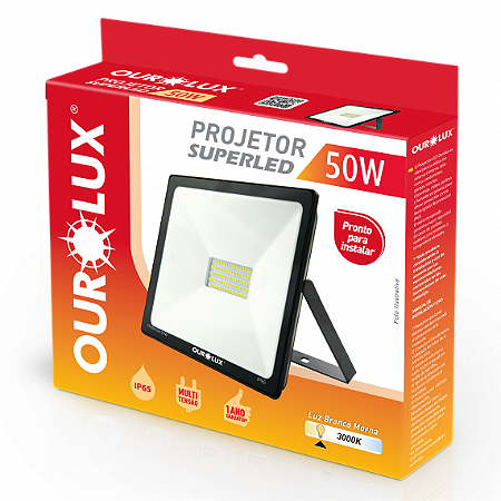 Projetor Led Slim 50W 127/220V Preto 3000K 03272 Ourolux